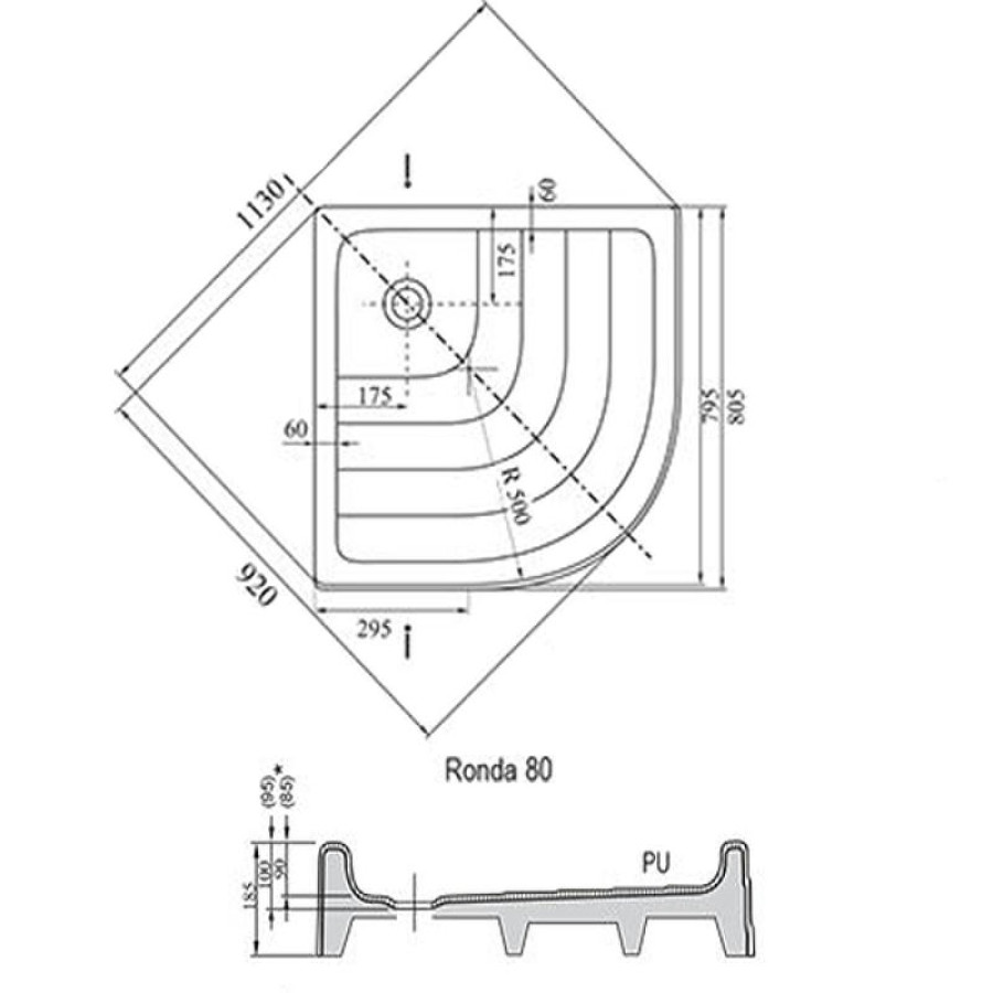 Акриловый поддон для душа Ravak Ronda 80х80 PU A204001120 Белый