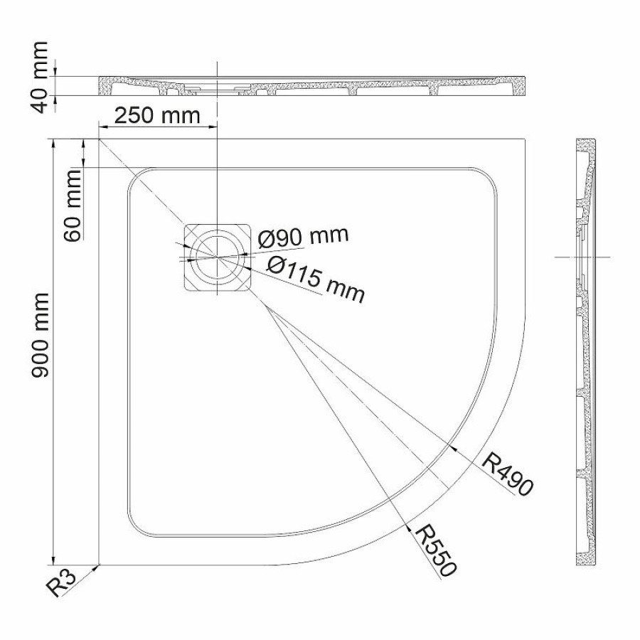 Душевой поддон из искусственного камня WasserKRAFT Neime 90х90 19T01 Черный матовый