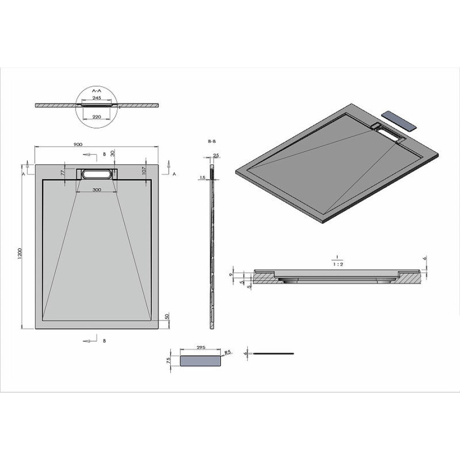 Душевой поддон из искусственного камня Vincea 120x90 VST-4SRL9012A+Vsph-D611 Антрацит