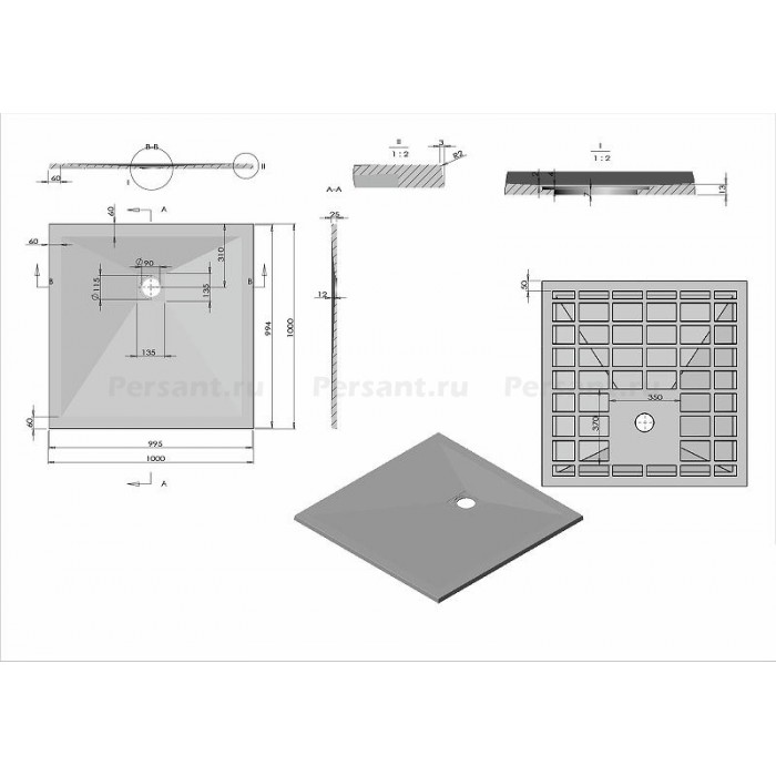 Душевой поддон из искусственного камня Vincea 100x100 VST-4SR1010A Антрацит