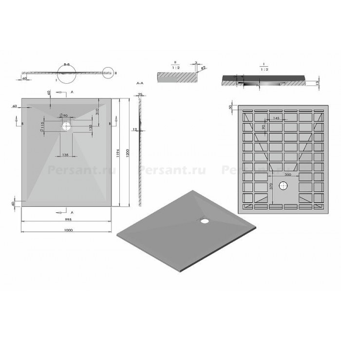 Душевой поддон из искусственного камня Vincea 120x100 VST-4SR1012W Белый матовый