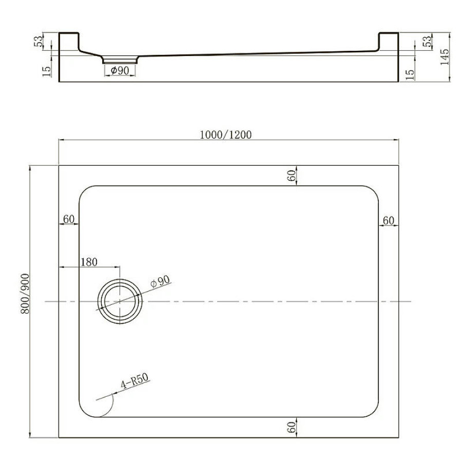 Акриловый поддон для душа Veconi Tezeo TZ-54B 100x90 TZ54B-10090-C5 Черный