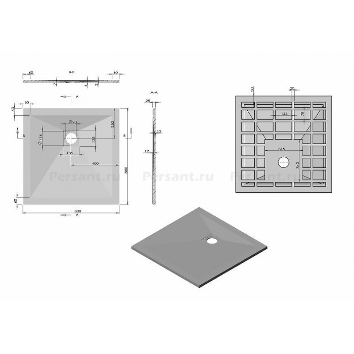 Душевой поддон из искусственного камня Vincea 80x80 VST-4SR8080W Белый матовый
