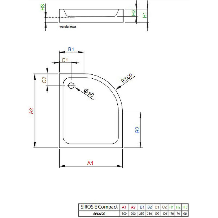 Акриловый поддон для душа Radaway Siros E Compact 90x80 L SBE8917-1L Белый