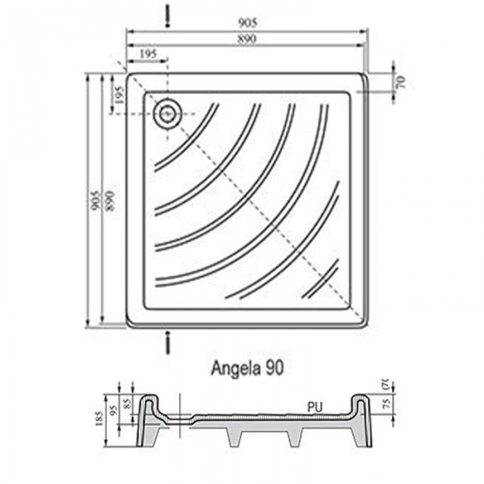 Акриловый поддон для душа Ravak Angela 90х90 PU A007701120 Белый