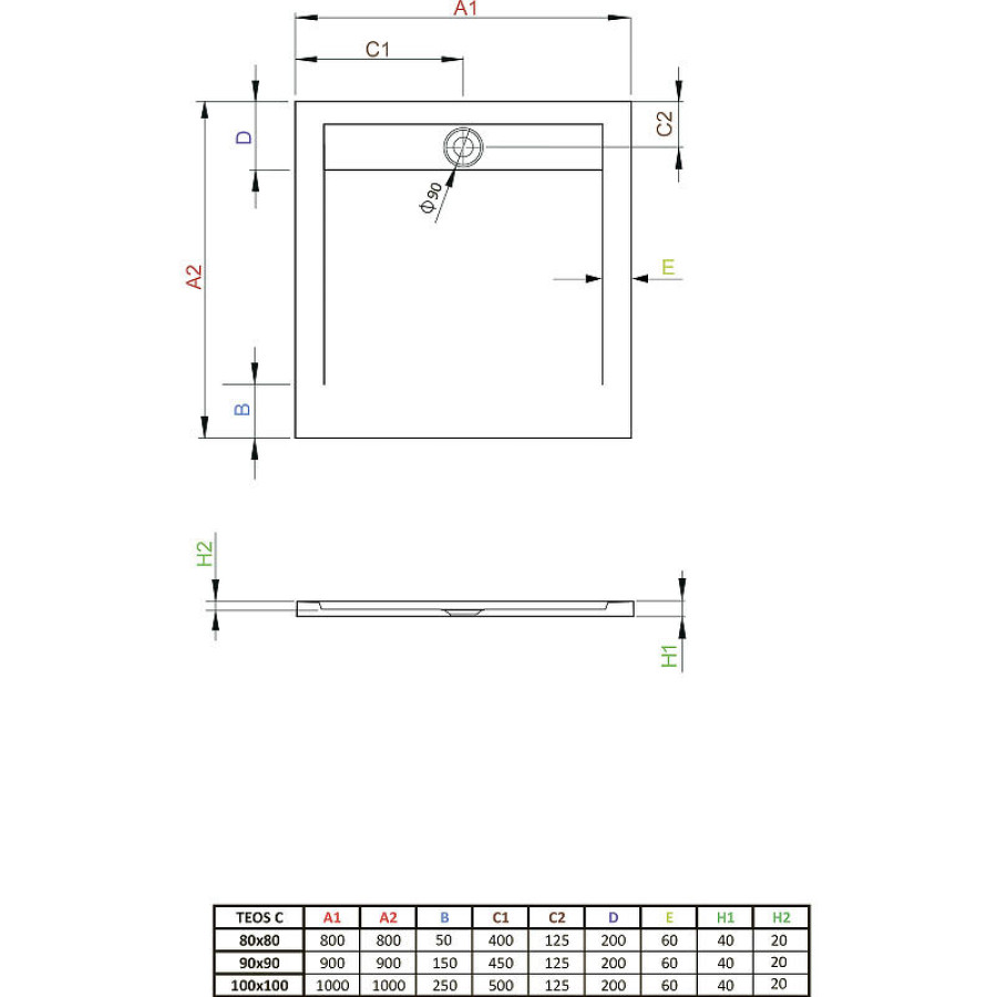 Душевой поддон из искусственного камня Radaway Teos C 90x90 HTC9090-04 Белый