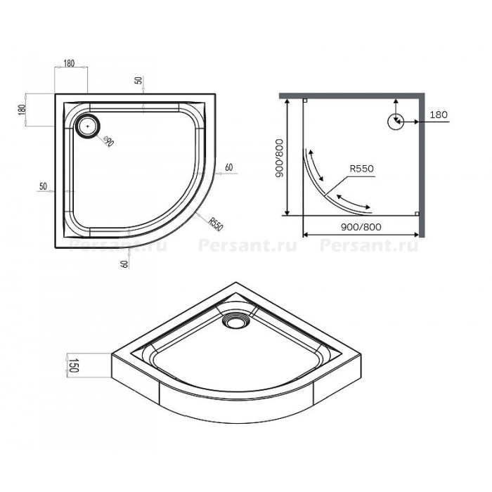 Акриловый поддон для душа AM.PM X-Joy 90x90 W88T-205-090W Белый