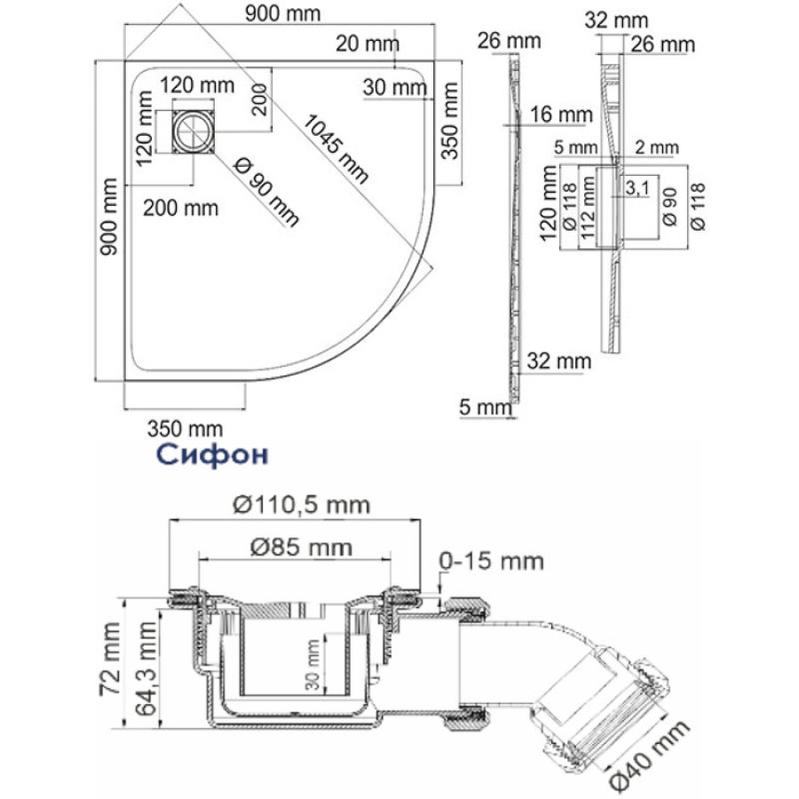 Душевой поддон из стеклопластика WasserKRAFT Leine 90x90 35T01 Белый глянец