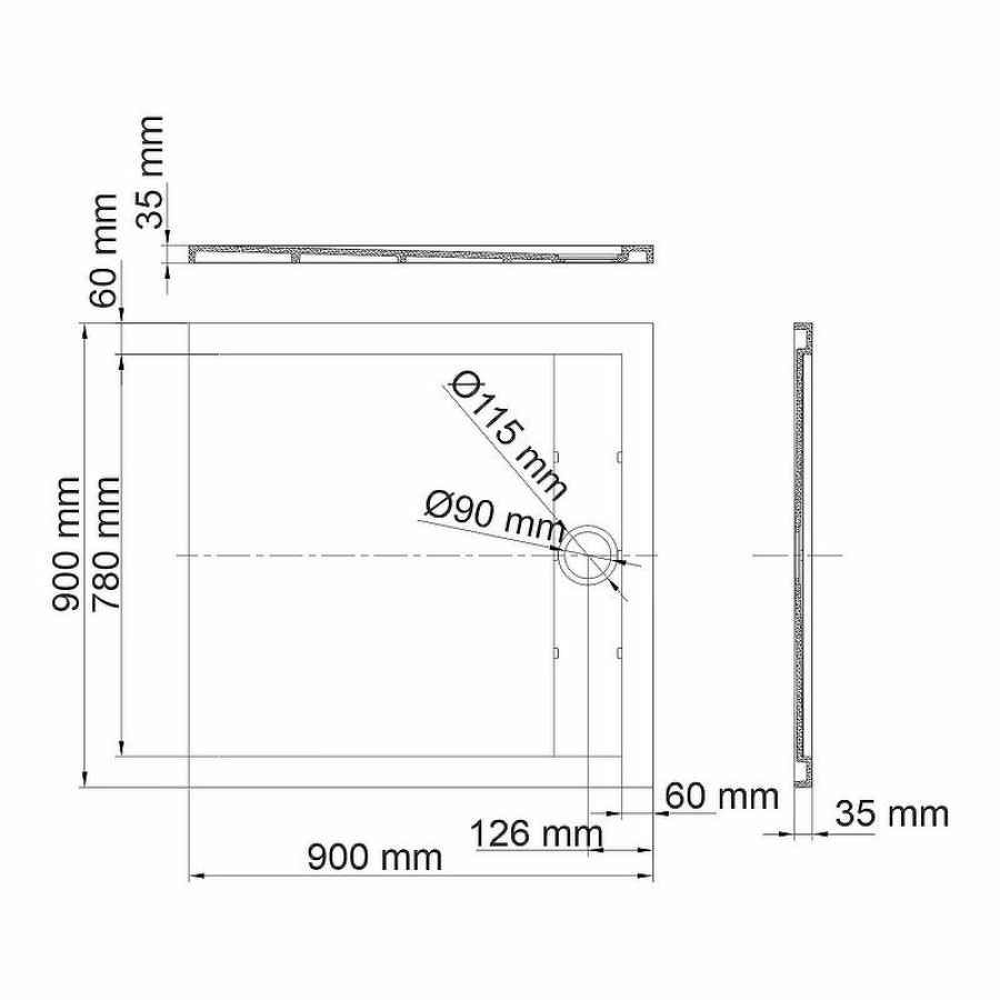 Душевой поддон из искусственного камня WasserKRAFT Wiese 90x90 84T03 Серый матовый