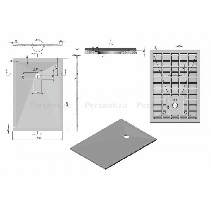 Душевой поддон из искусственного камня Vincea 130x90 VST-4SR9013A Антрацит