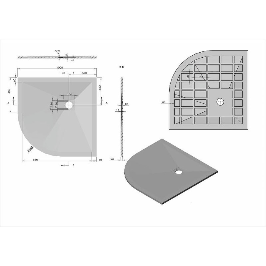 Душевой поддон из искусственного камня Vincea 100x100 VST-4SQ1010W+Vsph-D132 Белый матовый