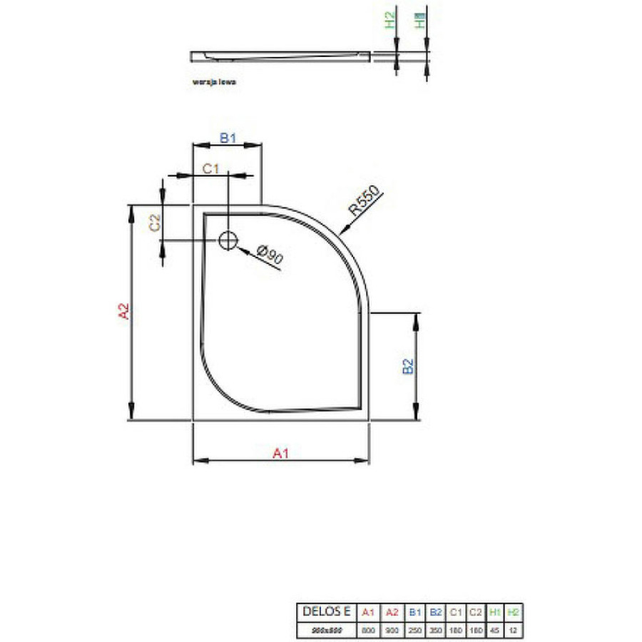 Акриловый поддон для душа Radaway Delos E 90x80 L SDE9080-01L Белый