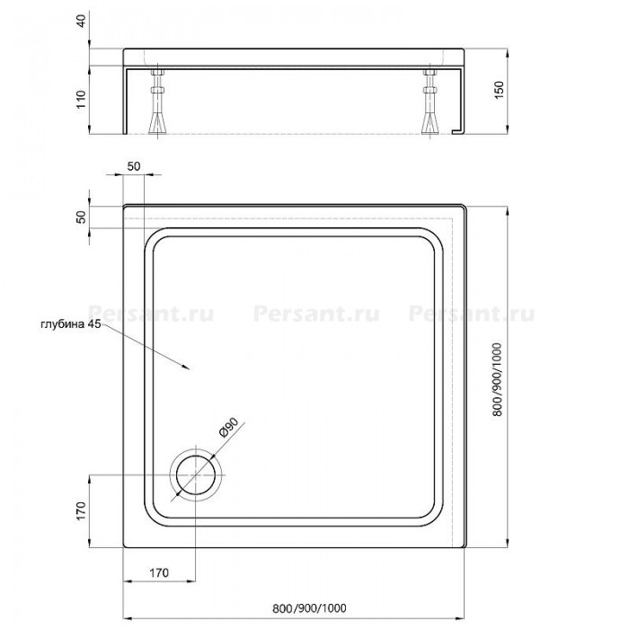 Акриловый поддон для душа Aquatek 90x90 DPA-0000005 Белый