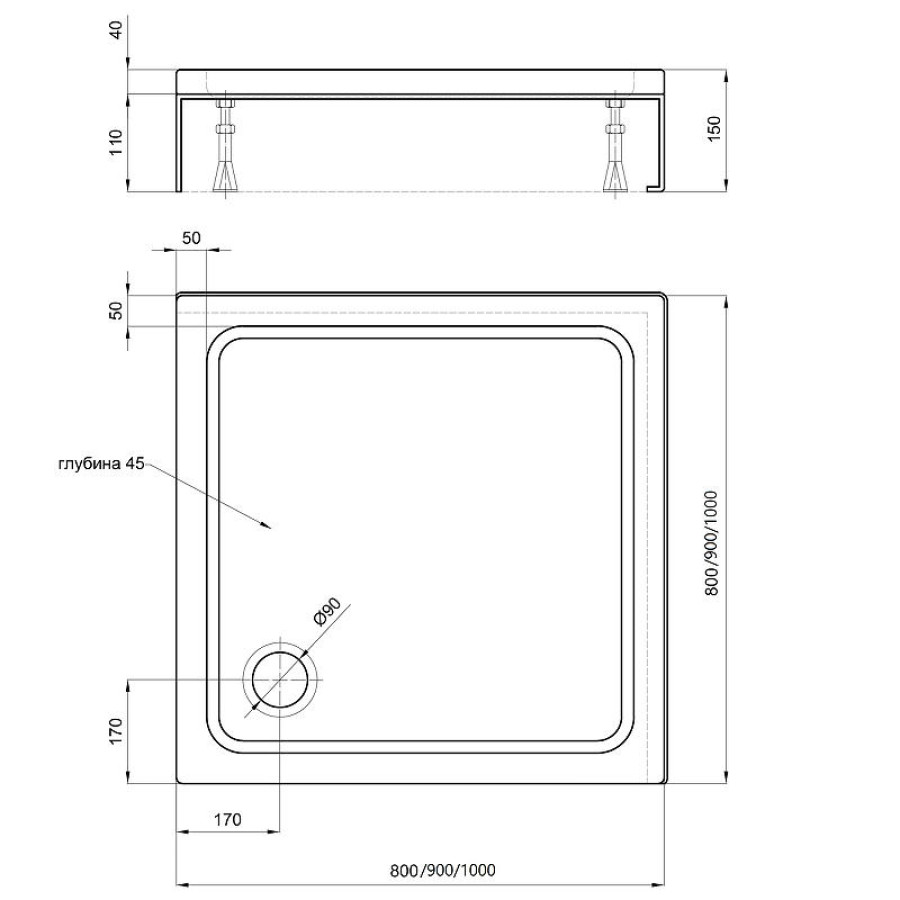 Акриловый поддон для душа Aquatek 90x90 DPA-0000005 Белый