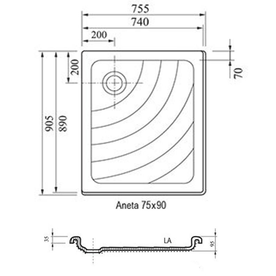 Акриловый поддон для душа Ravak Aneta 75x90 LA A003701220 Белый