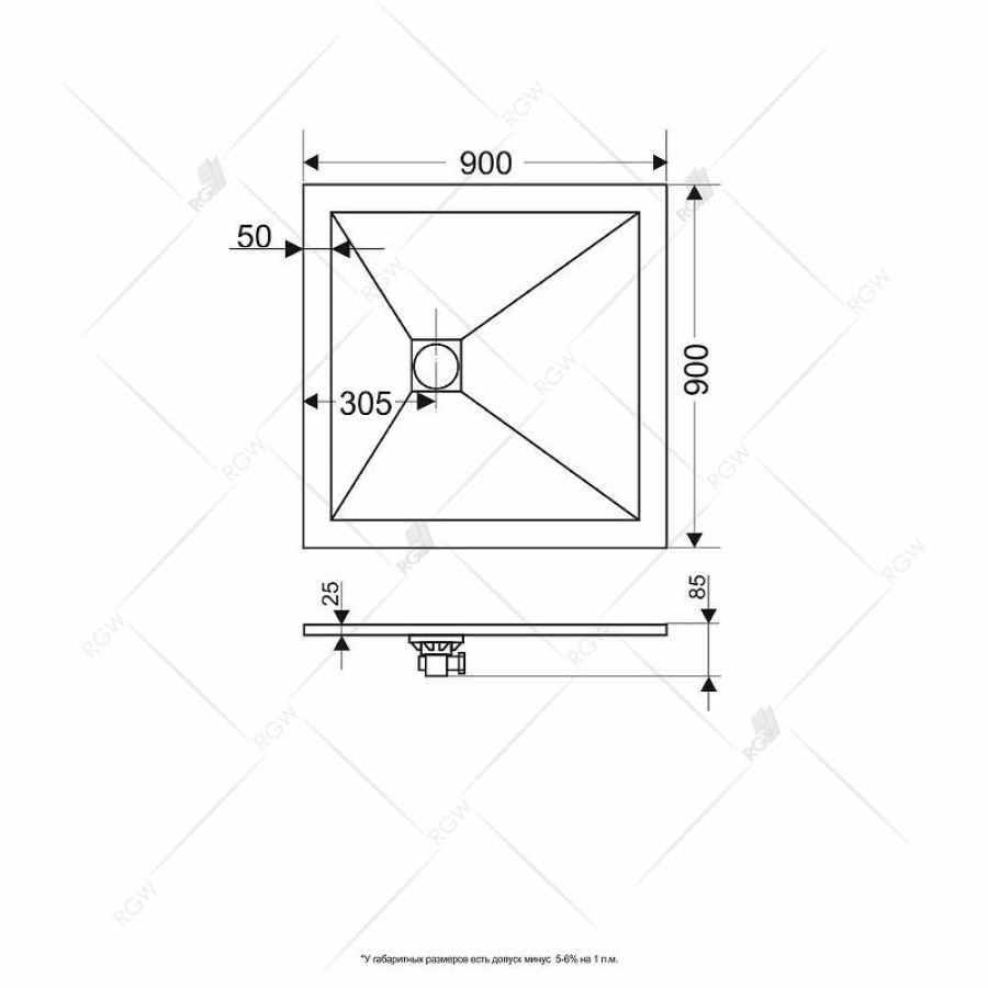 Душевой поддон из искусственного камня RGW Stone Tray ST-Co 90x90 16152099-10 Бетон Цемент