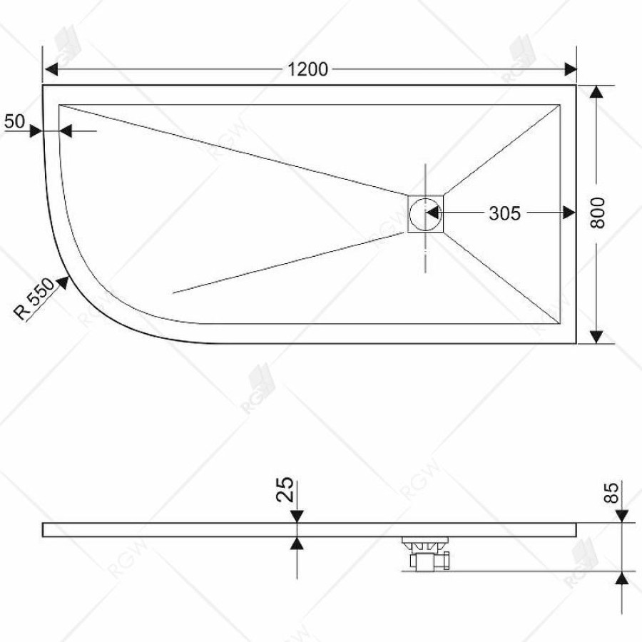 Душевой поддон из искусственного камня RGW Stone Tray ST/AR-0128G 120x80 R 16154128-02R Графит