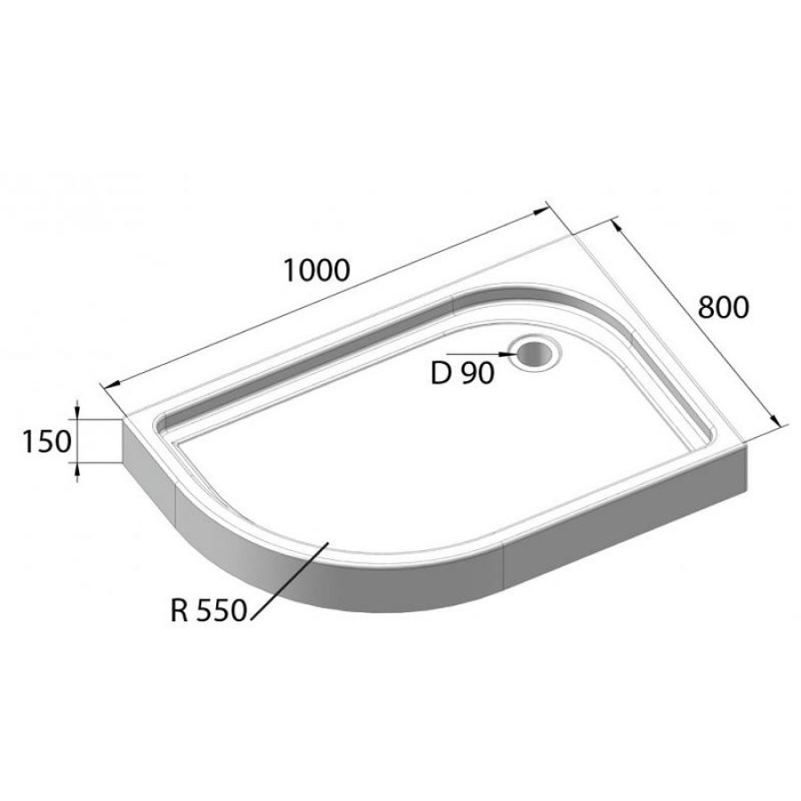 Акриловый поддон для душа BelBagno Tray 100x80 R TRAY-BB-RH-100/80-550-15-W-R Белый