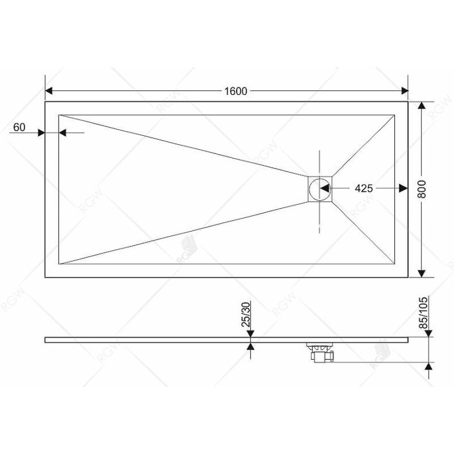 Душевой поддон из искусственного камня RGW Stone Tray ST-Co 160x80 16152816-10 Бетон Цемент