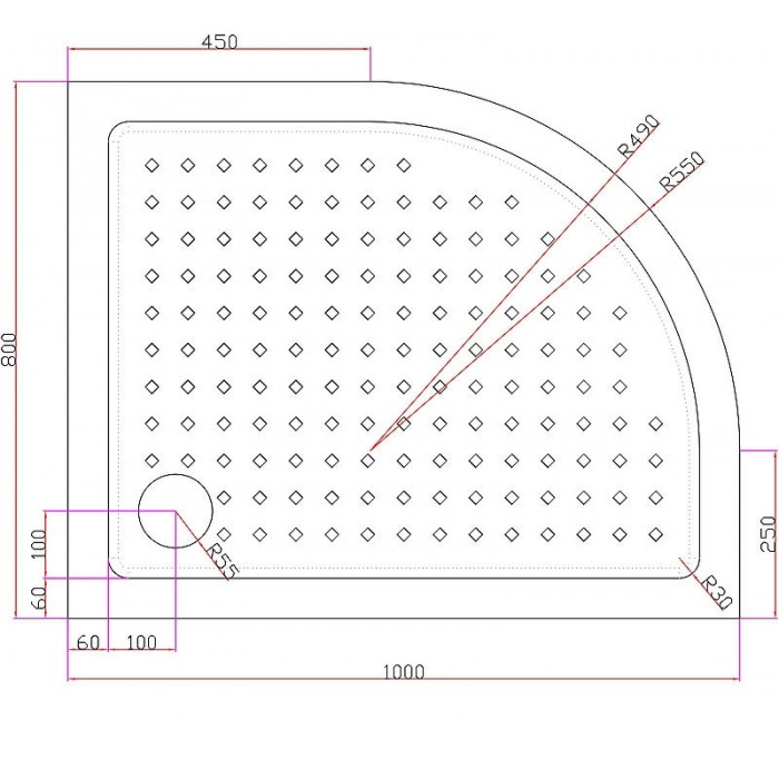 Акриловый поддон для душа Cezares Tray 100x80 R TRAY-A-RH-100/80-550-15-W-R Белый