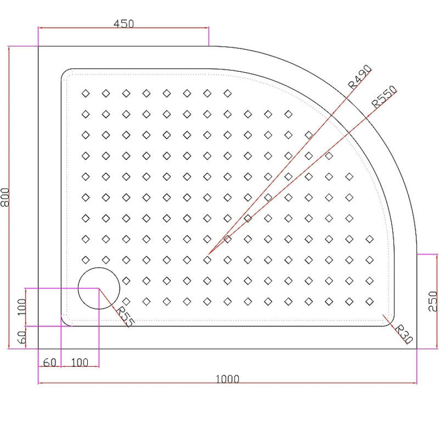 Акриловый поддон для душа Cezares Tray A 100x80 R TRAY-A-RH-100/80-550-15-W-R Белый