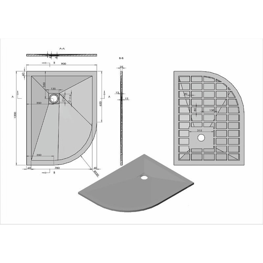 Душевой поддон из искусственного камня Vincea 120x90 R VST-4SQ9012W-R+Vsph-D132 Белый матовый