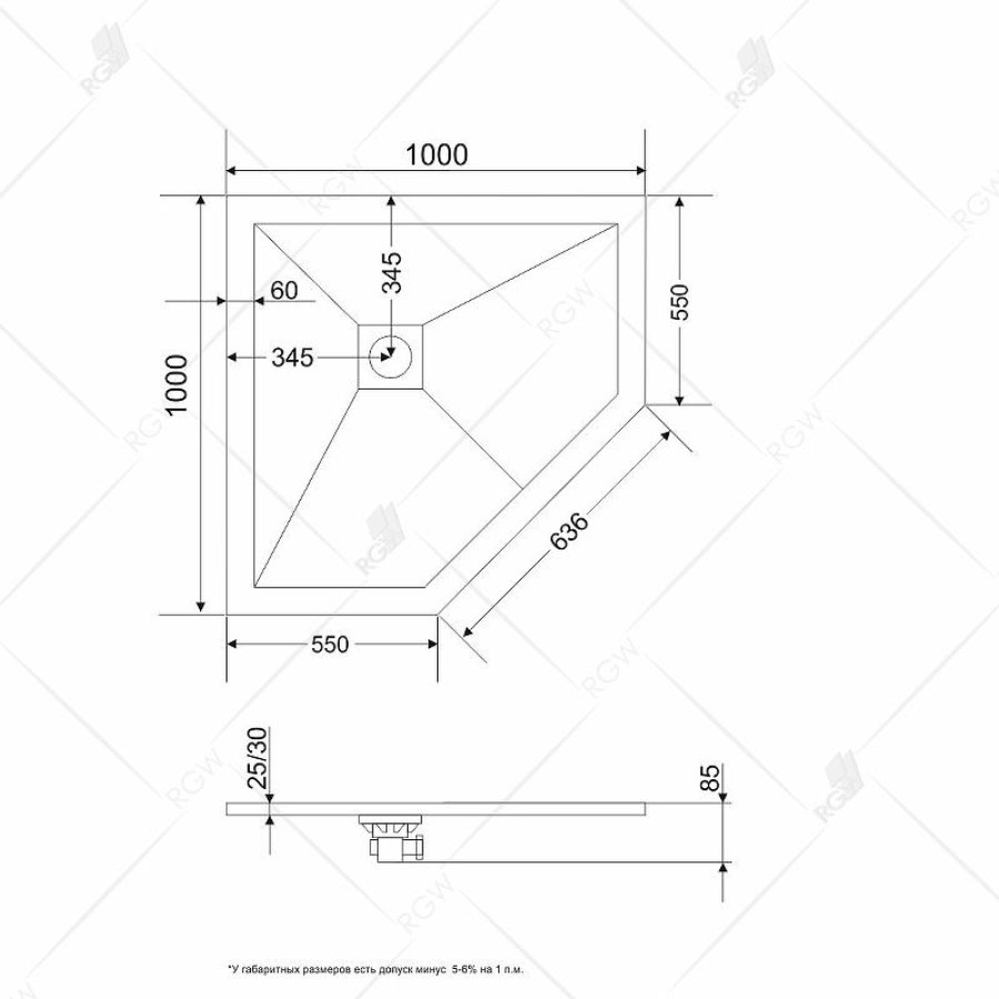 Душевой поддон из искусственного камня RGW Stone Tray ST/T-G 100х100 16155100-01 Белый