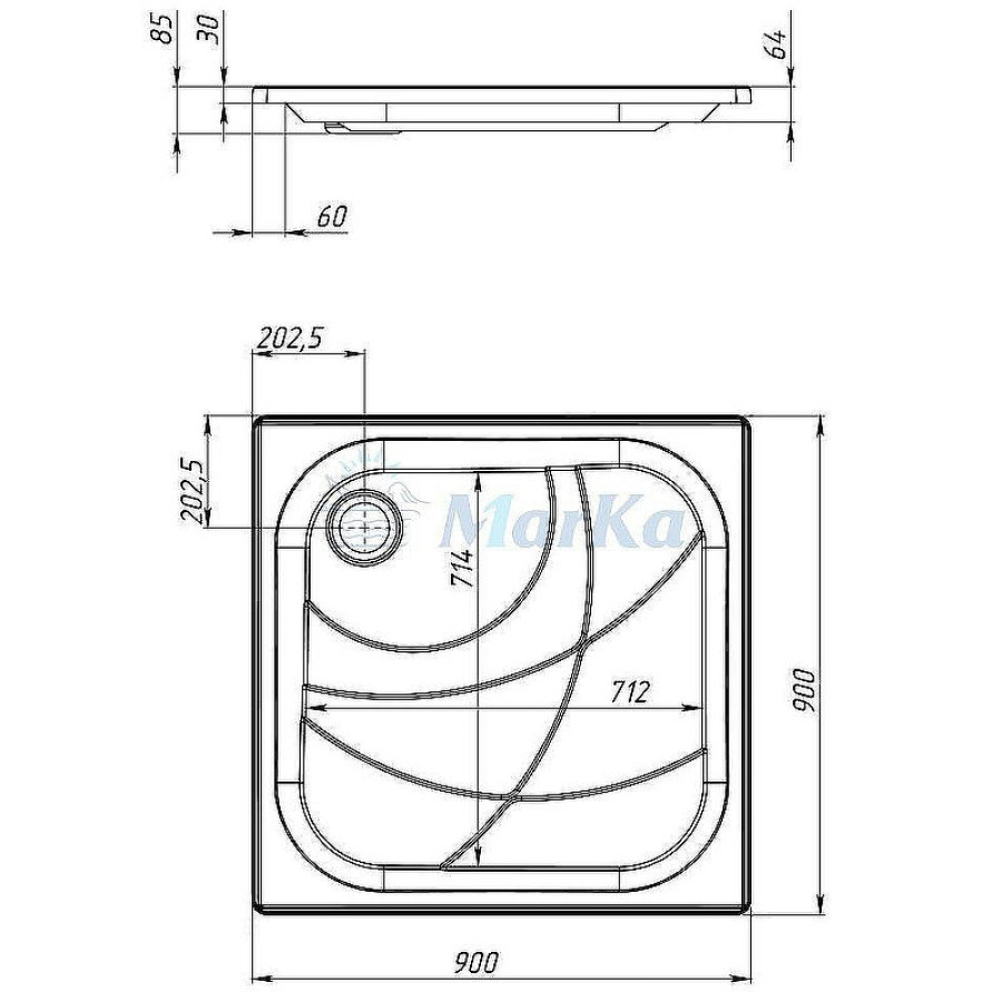 Акриловый поддон для душа 1MarKa Freya New 90x90 01пфн90п Белый