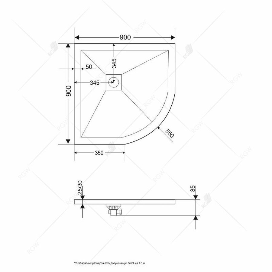 Душевой поддон из искусственного камня RGW Stone Tray ST/R-Be 90x90 16153099-03 Бежевый Слоновая кость