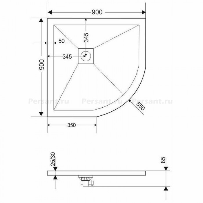 Душевой поддон из искусственного камня Grossman Strong 90x90 GR-S29090 Графит