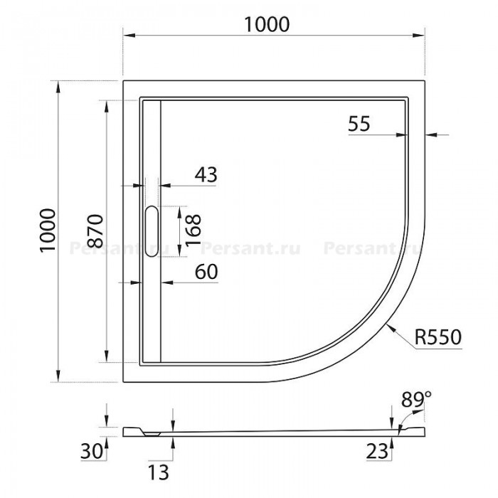 Душевой поддон из искусственного камня Cezares Tray AS 100х100 TRAY-AS-R-100-30-W Белый
