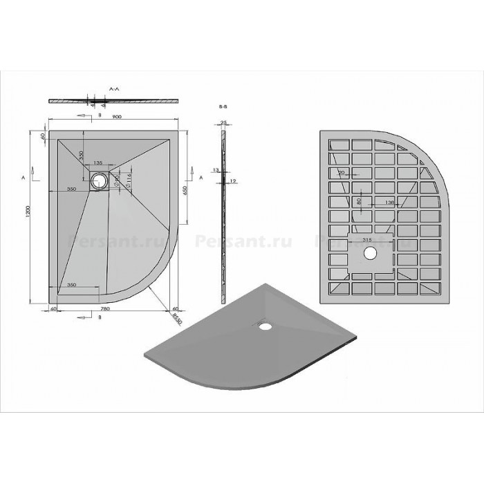 Душевой поддон из искусственного камня Vincea 120x90 L VST-4SQ9012W-L Белый матовый