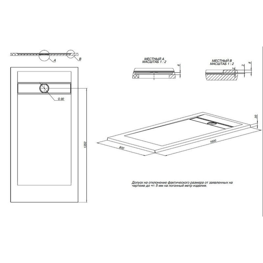 Душевой поддон из искусственного камня Allen Brau Infinity 160x80 8.21006-AM Антрацит