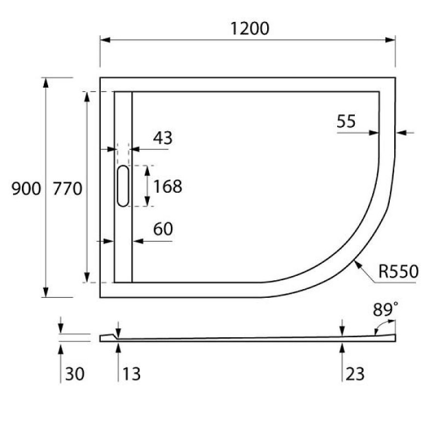 Душевой поддон из искусственного камня Cezares Tray AS 120x90 L TRAY-AS-RH-120/90-550-30-W-L Белый