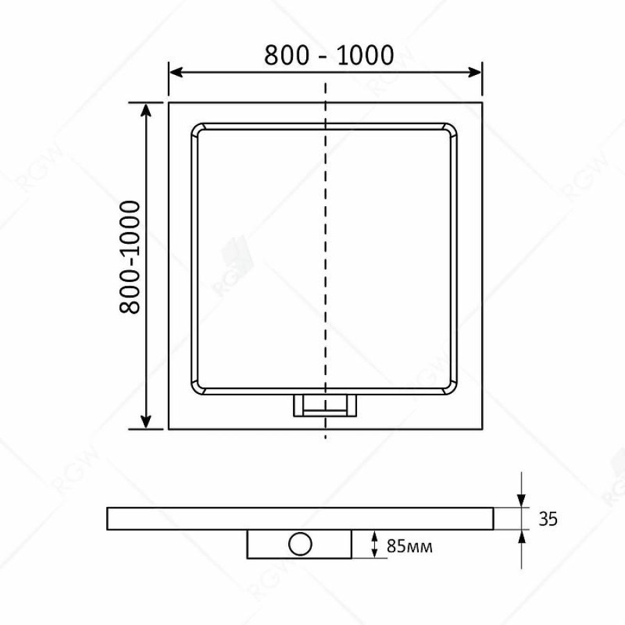 Душевой поддон из искусственного камня RGW GWS-01 100x100 03150100-01 Белый