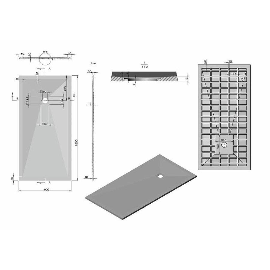 Душевой поддон из искусственного камня Vincea 180x90 VST-4SR9018W+Vsph-D132 Белый матовый