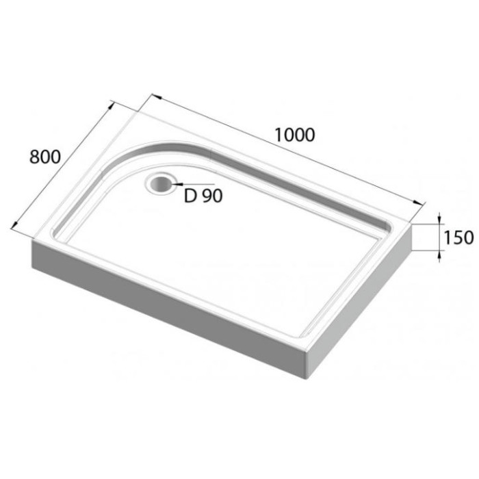 Акриловый поддон для душа BelBagno Tray L 100x80x15 TRAY-BB-AH-100/80-15-W-L