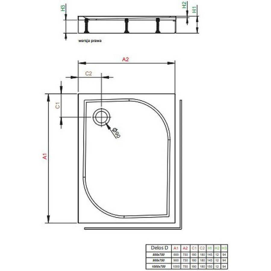 Акриловый поддон для душа Radaway Delos D 100x75 R 4D17515-03R Белый