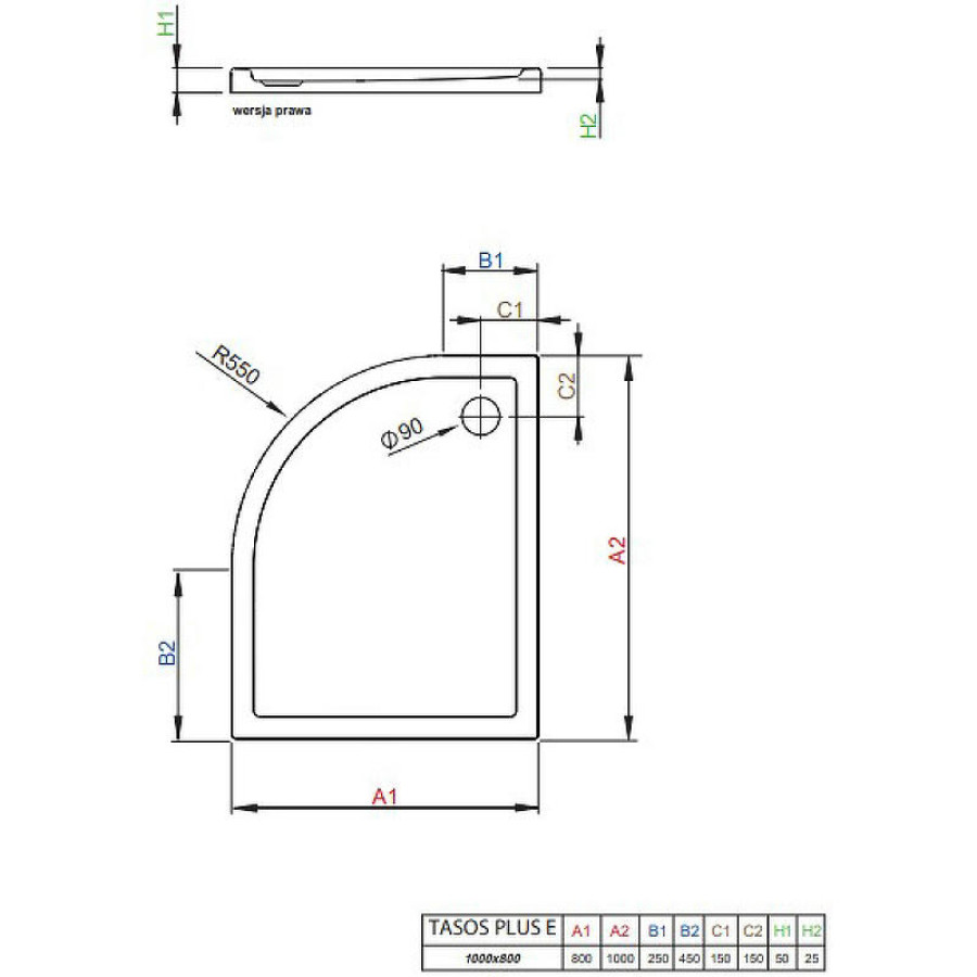 Акриловый поддон для душа Radaway Tasos Plus E 100x80 R STE1086-30R Белый