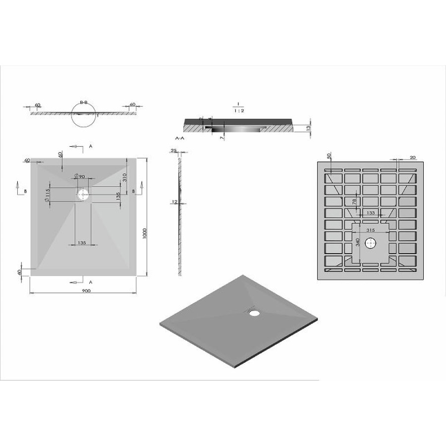 Душевой поддон из искусственного камня Vincea 100x90 VST-4SR9010G Серый