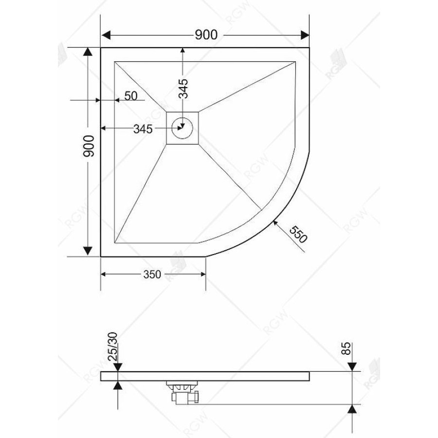 Душевой поддон из искусственного камня RGW Stone Tray ST/R-De 90x90 16153099-13 Песчаный