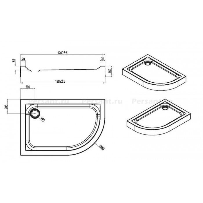 Акриловый поддон для душа AM.PM Bliss L Twin Slide 120х80х16 Белый R