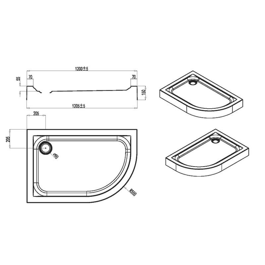 Акриловый поддон для душа AM.PM Bliss L Twin Slide 120х80х16 Белый R