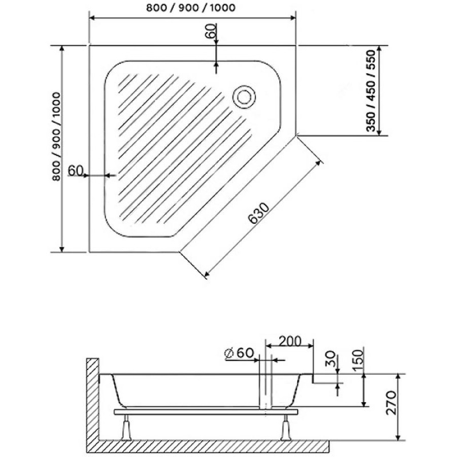 Акриловый поддон для душа RGW Acrylic BT/CL-S-A 90x90 16180599-51-A Белый