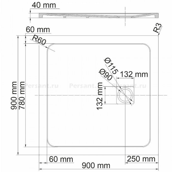 Душевой поддон из искусственного камня WasserKRAFT Neime 90х90 19T03 Черный матовый