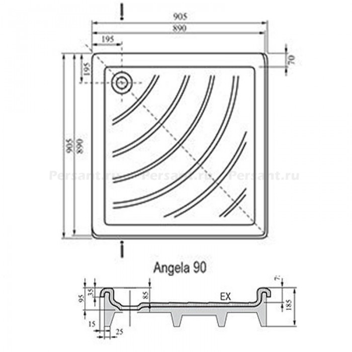Акриловый поддон для душа Ravak Angela 90х90 EX A007701320 Белый