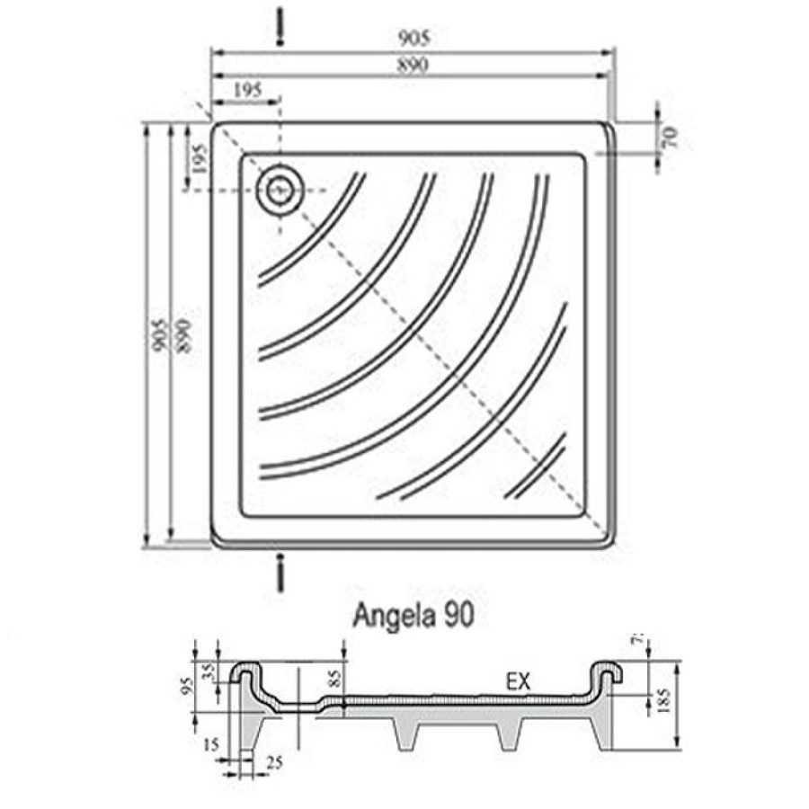 Акриловый поддон для душа Ravak Angela 90х90 EX A007701320 Белый