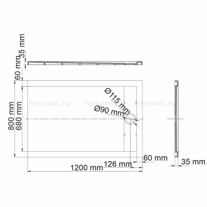 Душевой поддон из искусственного камня WasserKRAFT Abens 120x80 20T06 Черный матовый