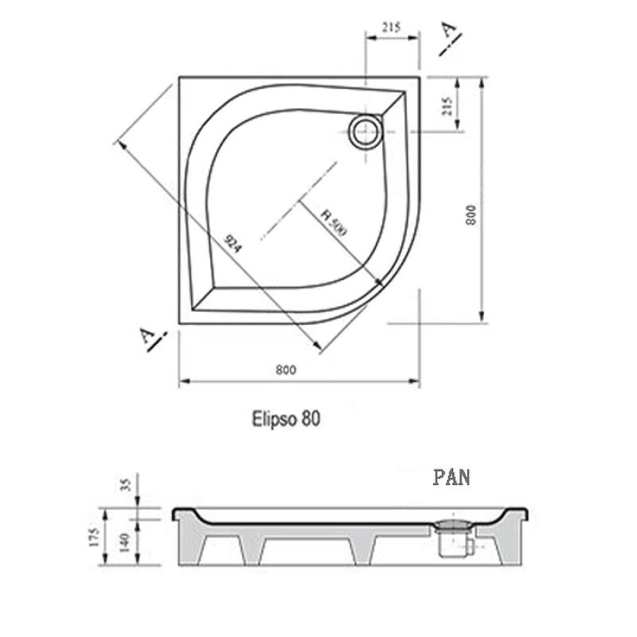 Акриловый поддон для душа Ravak Galaxy Elipso PAN 80х80 A224401410 Белый