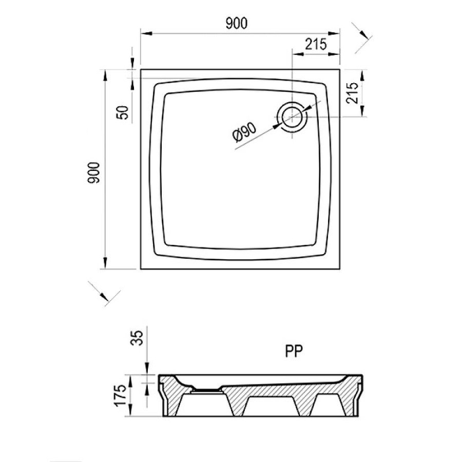 Акриловый поддон для душа Ravak Galaxy/Perseus PP 90х90 A027701510 Белый